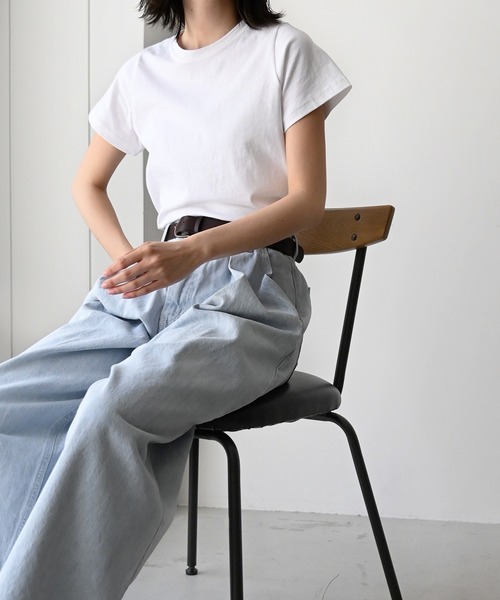 CANAL JEAN（キャナルジーン）の「El mar(エルマール) 無地コンパクト半袖Tシャツ（Tシャツ/カットソー・レディース・ホワイト/ブラック/カーキ・ONE SIZE）」の2枚目の写真