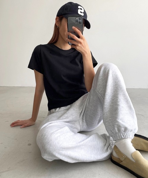 CANAL JEAN（キャナルジーン）の「El mar(エルマール) 無地コンパクト半袖Tシャツ（Tシャツ/カットソー・レディース・ホワイト/ブラック/カーキ・ONE SIZE）」の15枚目の写真