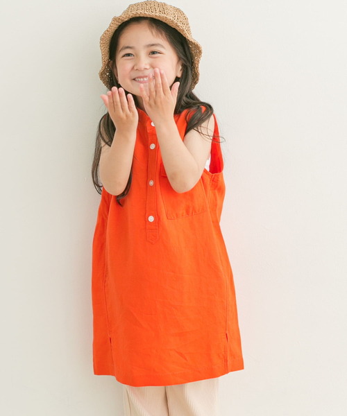 FORK&SPOON（フォークアンドスプーン）の「『親子リンク』FORK&SPOON　ノースリーブシャツワンピース(KIDS)（ワンピース・キッズ・オレンジ/ブラック・135/105/120）」の2枚目の写真