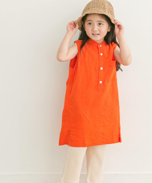 FORK&SPOON（フォークアンドスプーン）の「『親子リンク』FORK&SPOON　ノースリーブシャツワンピース(KIDS)（ワンピース・キッズ・オレンジ/ブラック・135/105/120）」の3枚目の写真