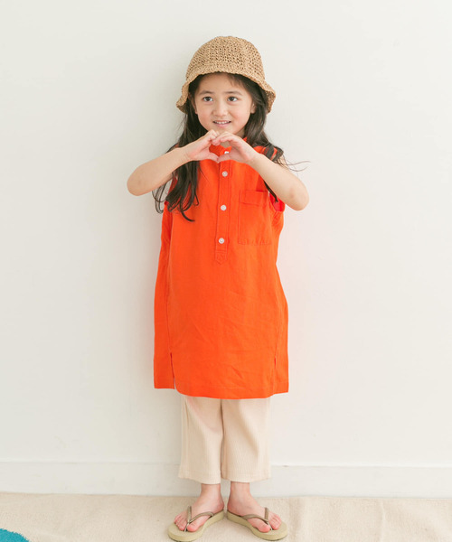 FORK&SPOON（フォークアンドスプーン）の「『親子リンク』FORK&SPOON　ノースリーブシャツワンピース(KIDS)（ワンピース・キッズ・オレンジ/ブラック・135/105/120）」の5枚目の写真