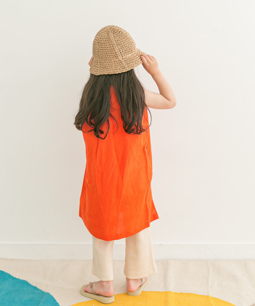 FORK&SPOON（フォークアンドスプーン）の「『親子リンク』FORK&SPOON　ノースリーブシャツワンピース(KIDS)（ワンピース・キッズ・オレンジ/ブラック・135/105/120）」の7枚目の写真