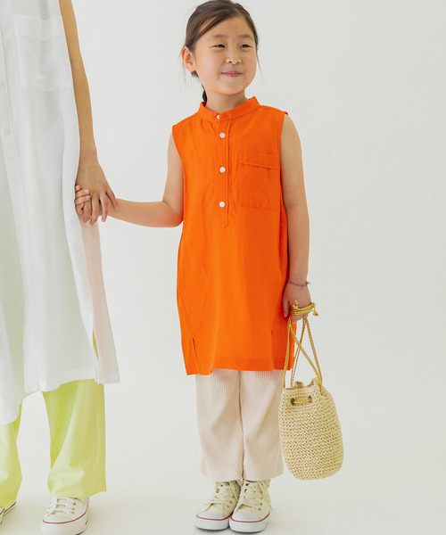 FORK&SPOON（フォークアンドスプーン）の「『親子リンク』FORK&SPOON　ノースリーブシャツワンピース(KIDS)（ワンピース・キッズ・オレンジ/ブラック・135/105/120）」の20枚目の写真