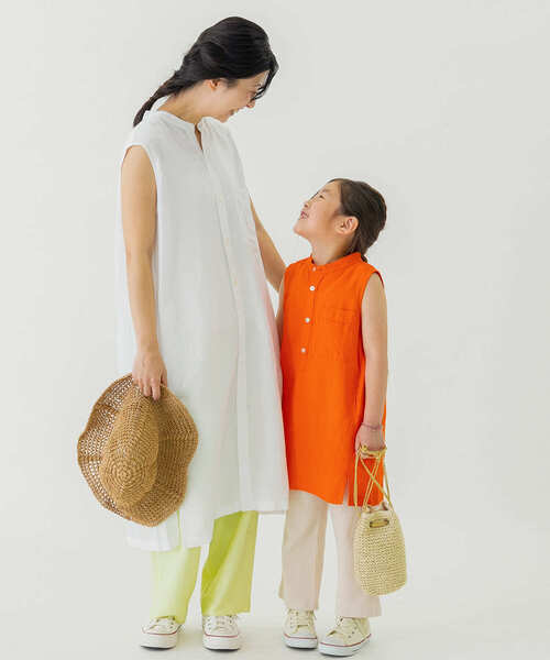 FORK&SPOON（フォークアンドスプーン）の「『親子リンク』FORK&SPOON　ノースリーブシャツワンピース(KIDS)（ワンピース・キッズ・オレンジ/ブラック・135/105/120）」の19枚目の写真
