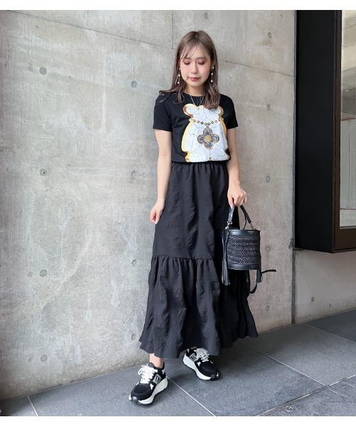 PRIORITY（プライオリティー）の「【Priority/プライオリティー】ティアードスカート（スカート・レディース・ブラック/オフホワイト・FREE）」の4枚目の写真