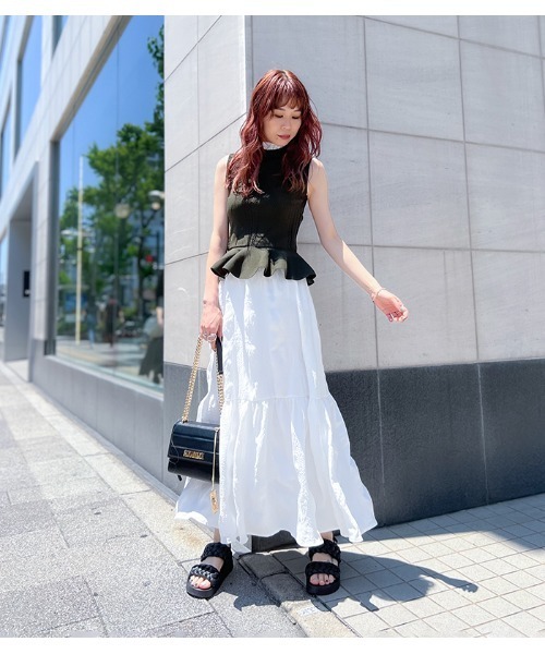 PRIORITY（プライオリティー）の「【Priority/プライオリティー】ティアードスカート（スカート・レディース・ブラック/オフホワイト・FREE）」の14枚目の写真