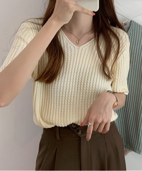 Loco Ocean(ロコオーシャン)の「サマーニットプルオーバー(Tシャツ/カットソー・レディース・オフホワイト/グリーン/モカ・FREE)」の8枚目の写真