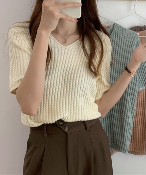 Loco Ocean(ロコオーシャン)の「サマーニットプルオーバー(Tシャツ/カットソー・レディース・オフホワイト/グリーン/モカ・FREE)」の9枚目の写真