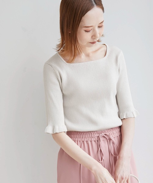 ROPE' PICNIC（ロペピクニック）の「TRUE COTTON/袖フリルニットプルオーバー（ニット/セーター・レディース・ライトグレー/ブラック/イエロー/ブルー/グリーン・38）」の3枚目の写真