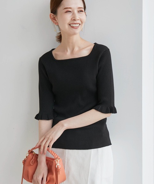 ROPE' PICNIC（ロペピクニック）の「TRUE COTTON/袖フリルニットプルオーバー（ニット/セーター・レディース・ライトグレー/ブラック/イエロー/ブルー/グリーン・38）」の2枚目の写真