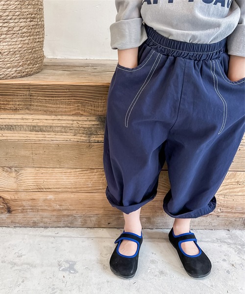 aimoha（アイモハ）の「aimoha-KIDS- 子供服飾りステッチテーパードパンツ（チノパンツ・キッズ・ベージュ/ブルー・90/100/110/120/80/130）」の9枚目の写真