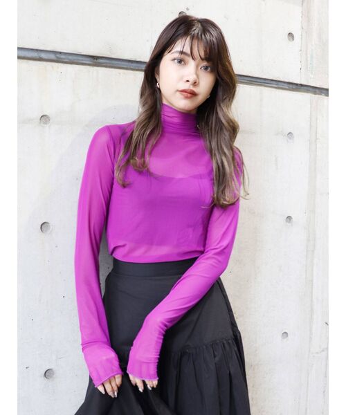 MURUA(ムルーア)の「シアーハイネックトップス(Tシャツ/カットソー・レディース・ブラック/パープル/オレンジ/ブルー/グリーン/アイボリー・FREE)」の5枚目の写真