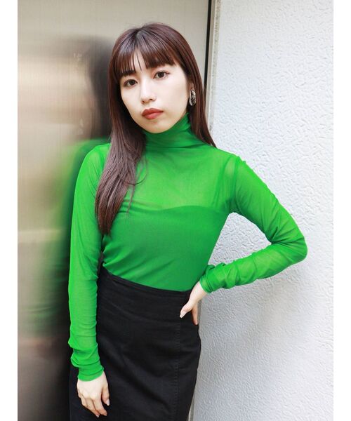 MURUA(ムルーア)の「シアーハイネックトップス(Tシャツ/カットソー・レディース・ブラック/パープル/オレンジ/ブルー/グリーン/アイボリー・FREE)」の3枚目の写真