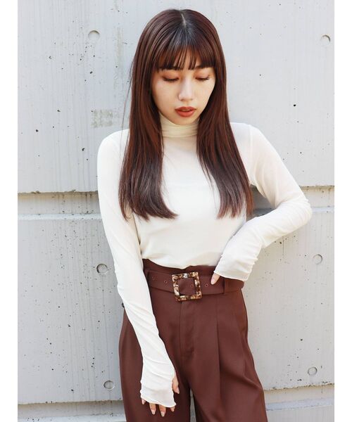 MURUA(ムルーア)の「シアーハイネックトップス(Tシャツ/カットソー・レディース・ブラック/パープル/オレンジ/ブルー/グリーン/アイボリー・FREE)」の2枚目の写真