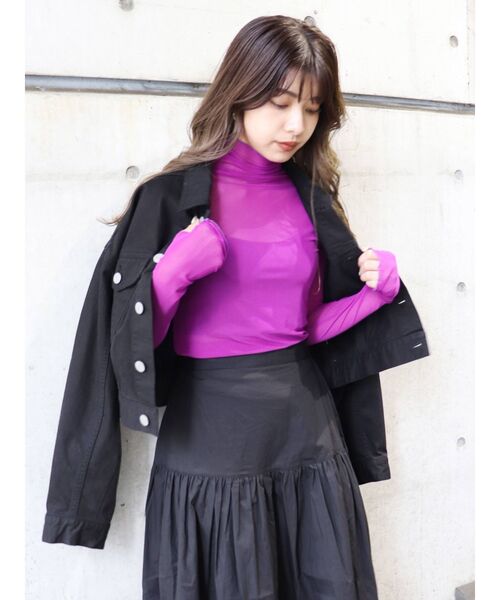 MURUA(ムルーア)の「シアーハイネックトップス(Tシャツ/カットソー・レディース・ブラック/パープル/オレンジ/ブルー/グリーン/アイボリー・FREE)」の8枚目の写真