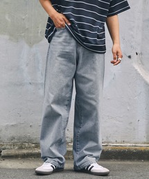 ハイウエストワイドストレート ヴィンテージウォッシュデニムパンツ