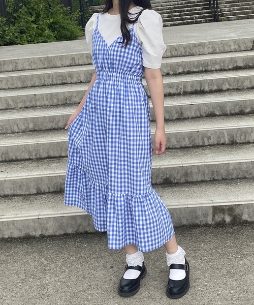 fiere（フィエール）の「フレンチギンガムチェックキャミワンピ（ワンピース・レディース・ブルー/オレンジ/ブラック・FREE）」の12枚目の写真