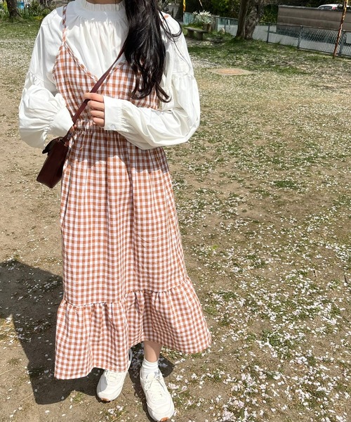 fiere（フィエール）の「フレンチギンガムチェックキャミワンピ（ワンピース・レディース・ブルー/オレンジ/ブラック・FREE）」の19枚目の写真