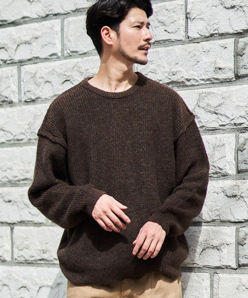 ADPOSION（アドポーション）の「ファンシーヤーン 畦編みクルーネックニット（ニット/セーター・メンズ・チャコールグレー/ベージュ/レッド/ブルー・MEDIUM/LARGE/X-LARGE）」の6枚目の写真