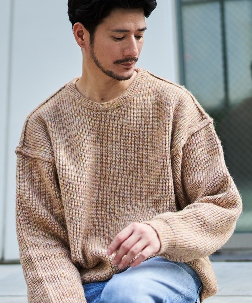 ADPOSION（アドポーション）の「ファンシーヤーン 畦編みクルーネックニット（ニット/セーター・メンズ・チャコールグレー/ベージュ/レッド/ブルー・MEDIUM/LARGE/X-LARGE）」の9枚目の写真