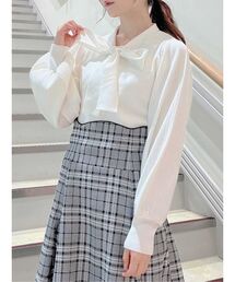 ボウタイプリーツニットトップス