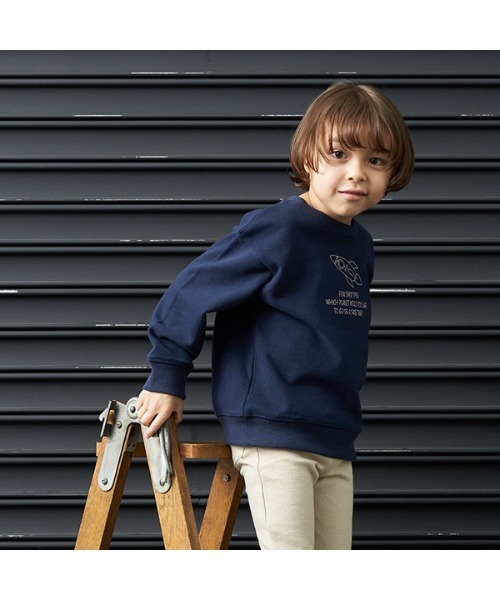 b・ROOM（ビールーム）の「【表コットン毛玉バイバイ】アソートステッチ刺繍ドロップスエット（スウェット・キッズ・チャコール/ベージュ/レンガ/ネイビー/ブルーグレー/アイボリー・130cm/100cm/110cm/140cm/120cm）」の8枚目の写真