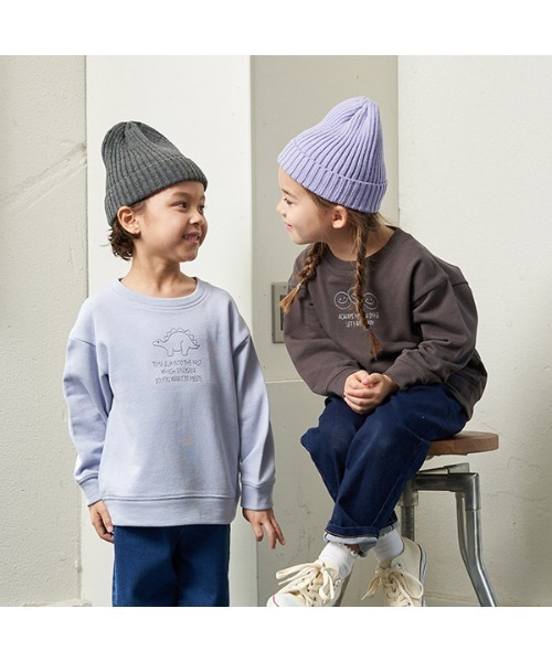 b・ROOM（ビールーム）の「【表コットン毛玉バイバイ】アソートステッチ刺繍ドロップスエット（スウェット・キッズ・チャコール/ベージュ/レンガ/ネイビー/ブルーグレー/アイボリー・130cm/100cm/110cm/140cm/120cm）」の13枚目の写真