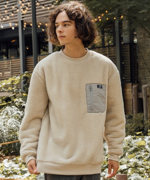 OUTDOOR PRODUCTS（アウトドアプロダクツ）の「【OUTDOOR PRODUCTS/アウトドアプロダクツ】防風ボアトレーナー クルーネック ワンポイントブランドロゴ（スウェット・メンズ・ベージュ/グレー/アイボリー/ブラック・LARGE/MEDIUM/X-LARGE）」の4枚目の写真