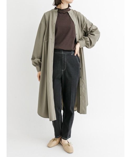 Samansa Mos2 blue（サマンサモスモスブルー）の「レイヤード風シャツワンピース（ワンピース・レディース・カーキ/チャコール/キナリ・ﾌﾘ-）」の3枚目の写真