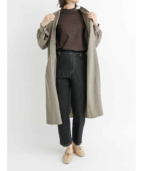 Samansa Mos2 blue（サマンサモスモスブルー）の「レイヤード風シャツワンピース（ワンピース・レディース・カーキ/チャコール/キナリ・ﾌﾘ-）」の4枚目の写真