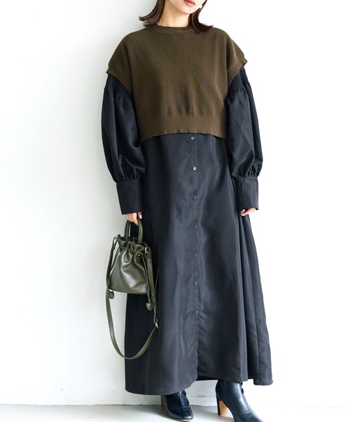 coca（coca）（コカ）の「シャーリングスリーブシャツワンピ（ワンピース・レディース・ホワイト/ブラック・M/L）」の2枚目の写真