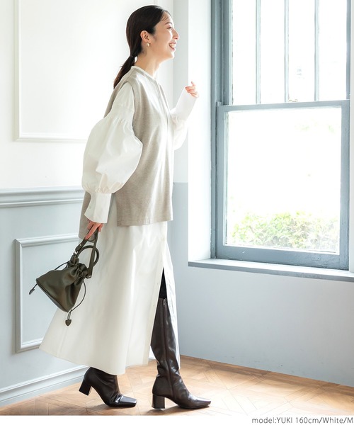 coca（coca）（コカ）の「シャーリングスリーブシャツワンピ（ワンピース・レディース・ホワイト/ブラック・M/L）」の7枚目の写真