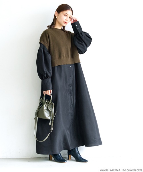 coca（coca）（コカ）の「シャーリングスリーブシャツワンピ（ワンピース・レディース・ホワイト/ブラック・M/L）」の12枚目の写真