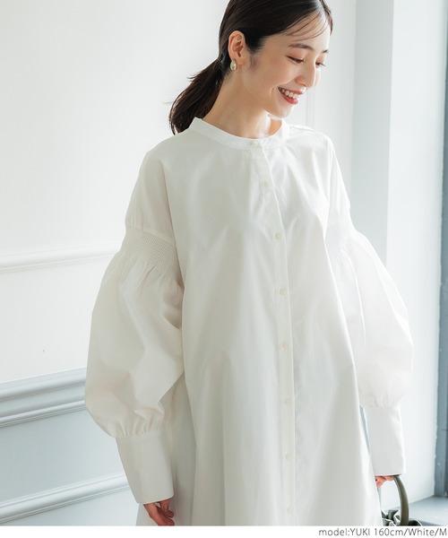 coca（coca）（コカ）の「シャーリングスリーブシャツワンピ（ワンピース・レディース・ホワイト/ブラック・M/L）」の4枚目の写真