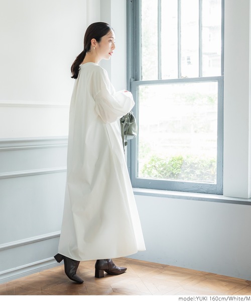 coca（coca）（コカ）の「シャーリングスリーブシャツワンピ（ワンピース・レディース・ホワイト/ブラック・M/L）」の5枚目の写真