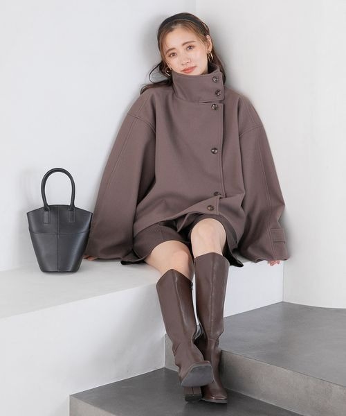 mysty woman（ミスティウーマン）の「スタンドネックショートコート 297043（その他アウター・レディース・アイボリー/ブラック/モカ/グリーン・FREE）」の12枚目の写真