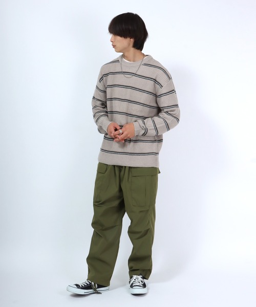 Salong hameu(サロン ハミュー)の「細ピッチボーダーニット セータープルオーバートップス メンズ レディース/ウォッシャブルニット(ニット/セーター・メンズ・グレイッシュベージュ/ブラック/オフホワイト/ネイビー・M/L/LL)」の17枚目の写真