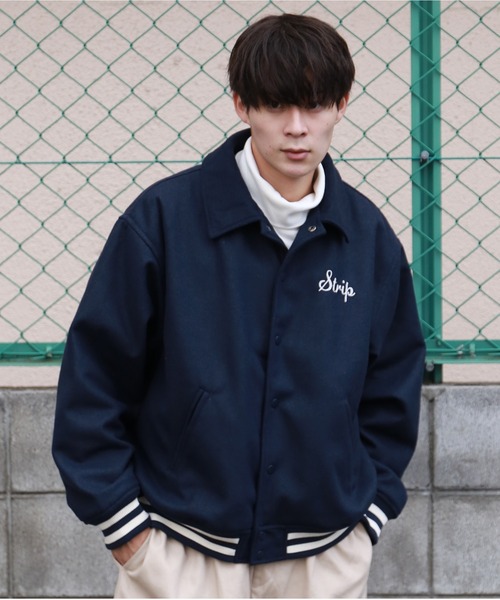 SPINNS(スピンズ)の「【刺繍ロゴデザイン】 メルトンスタジャン(スタジャン・メンズ・グリーン/ネイビー/ワイン/ブラック・ONESIZE)」の3枚目の写真
