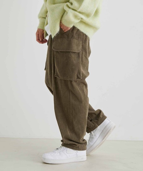 セール】ワイドテーパード コーデュロイ カーゴパンツ/太畝（カーゴ