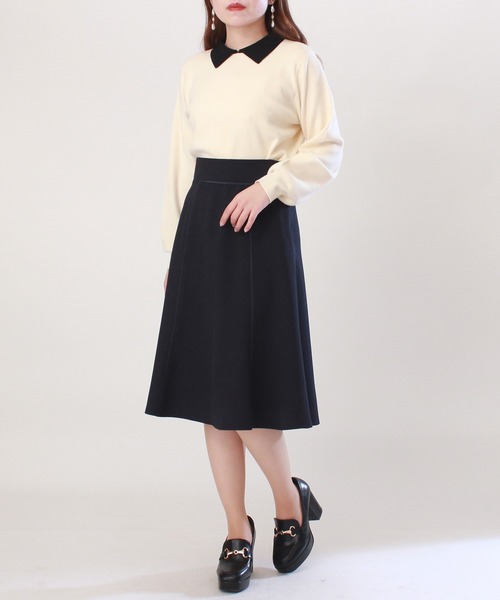 ASTORIA ODIER（アストリアオディール）の「配色パイピングフレアスカート（スカート・レディース・ネイビー/ピンク/ベージュ・SMALL/X-SMALL/MEDIUM/LARGE）」の5枚目の写真