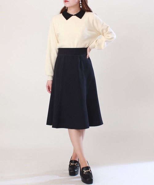 ASTORIA ODIER（アストリアオディール）の「配色パイピングフレアスカート（スカート・レディース・ネイビー/ピンク/ベージュ・SMALL/X-SMALL/MEDIUM/LARGE）」の4枚目の写真