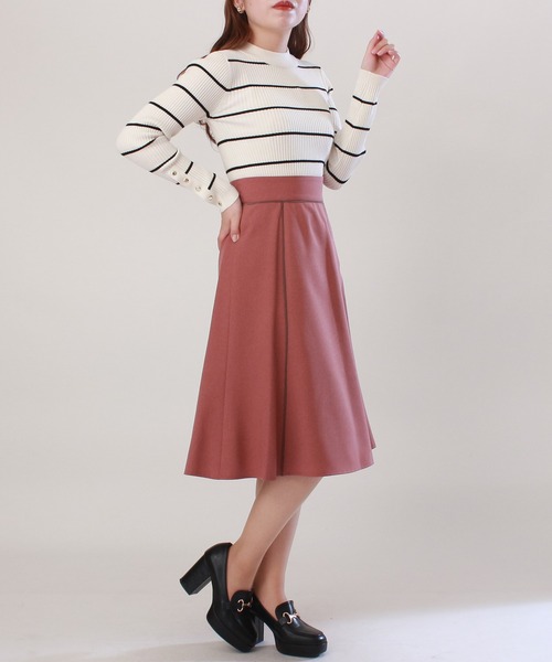ASTORIA ODIER（アストリアオディール）の「配色パイピングフレアスカート（スカート・レディース・ネイビー/ピンク/ベージュ・SMALL/X-SMALL/MEDIUM/LARGE）」の16枚目の写真