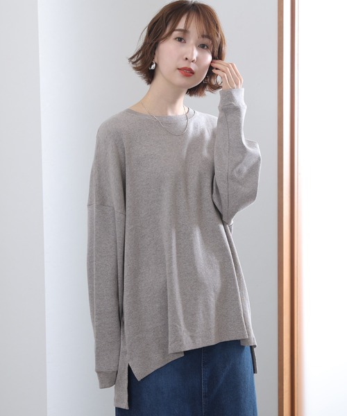 やわらかヘビーコットンクルーネックロングTシャツ（Tシャツ/カットソー）｜ElegChic（エレグシック）