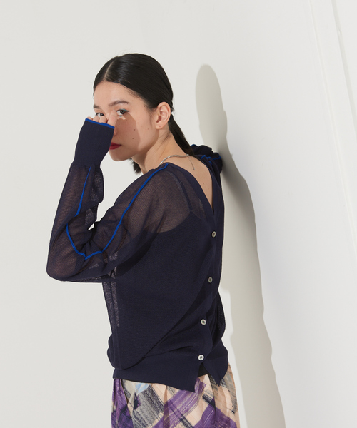 NOMINE(ノミネ)の「【前後着用可】2WAYシアーラインカーディガン(カーディガン/ボレロ・レディース・ホワイト/イエロー系その他/ダークネイビー・フリー)」の2枚目の写真