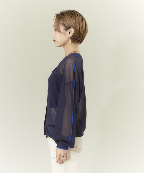 NOMINE(ノミネ)の「【前後着用可】2WAYシアーラインカーディガン(カーディガン/ボレロ・レディース・ホワイト/イエロー系その他/ダークネイビー・フリー)」の6枚目の写真