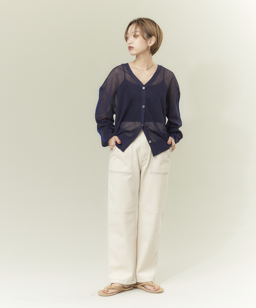 NOMINE(ノミネ)の「【前後着用可】2WAYシアーラインカーディガン(カーディガン/ボレロ・レディース・ホワイト/イエロー系その他/ダークネイビー・フリー)」の12枚目の写真