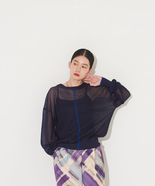 NOMINE(ノミネ)の「【前後着用可】2WAYシアーラインカーディガン(カーディガン/ボレロ・レディース・ホワイト/イエロー系その他/ダークネイビー・フリー)」の15枚目の写真