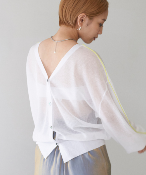 NOMINE(ノミネ)の「【前後着用可】2WAYシアーラインカーディガン(カーディガン/ボレロ・レディース・ホワイト/イエロー系その他/ダークネイビー・フリー)」の21枚目の写真