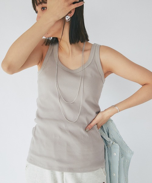 RIVE DROITE（リヴドロワ）の「テレコUネックタンク（タンクトップ・レディース・ブラック/オフホワイト/ベージュ/ブラウン・FREE）」の5枚目の写真