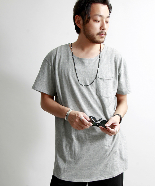 WEGO（ウィゴー）の「WEGO/ ラウンドロングポケットTシャツ（Tシャツ/カットソー・メンズ・ホワイト系その他/ホワイト/杢グレー・MEDIUM/LARGE）」の3枚目の写真